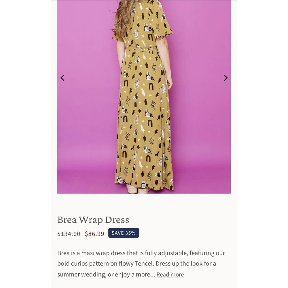 Mata Traders Brea Wrap Dress Womens XS Green Novelty Print Maxi Tencel Boho - Picture 4 of 16